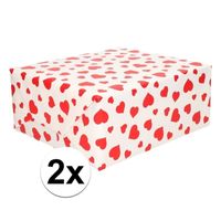 2x Inpakpapier/cadeaupapier wit met harten 200 x 70 cm rollen