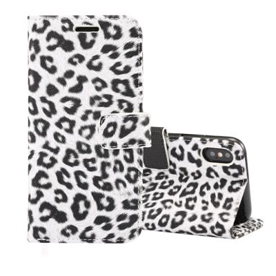 Luipaard patroon horizontale Flip lederen case voor iPhone XS met houder & kaartsleuven (wit)