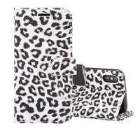 Luipaard patroon horizontale Flip lederen case voor iPhone XS met houder & kaartsleuven (wit)