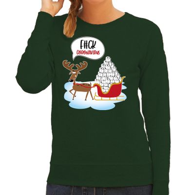 F#ck coronavirus foute Kerstsweater / outfit groen voor dames F#ck coronavirus foute Kerstsweater / outfit groen voor dames