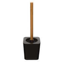 WC-/toiletborstel met houder vierkant zwart kunststof/bamboe 38 cm   - - thumbnail