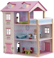 Poppenhuis 360 graden draaibaar inclusief meubeltjes - thumbnail