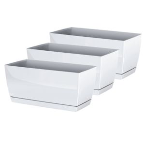 Set van 3x stuks plantenpotten/bloempotten kunststof glanzend parel wit 29 x 14 x 13.6 cm