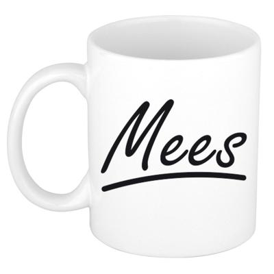 Mees Naam koffiemok - beker - met sierlijke letters - wit - 300 ml - Cadeau - Heren