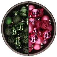 74x stuks kunststof kerstballen mix van fuchsia roze en donkergroen 6 cm - thumbnail