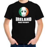 Ireland makes you happy landen t-shirt Ierland zwart voor kinderen met Emoticon