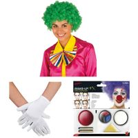 Clown verkleed set volwassenen - Pruik/schmink/handschoenen