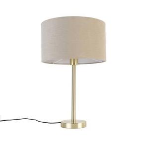 QAZQA Klassieke tafellamp messing met kap lichtbruin 35 cm - Simplo