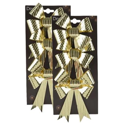 Kerst ornamenten strikken - 6x st - goud - 14 x 10 cm - kerstboomstrikjes