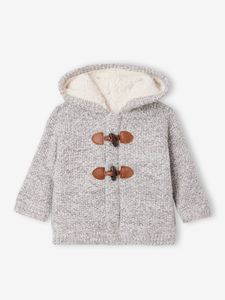 Vest met capuchon baby's gevoerd met imitatiebont gemêleerd grijs