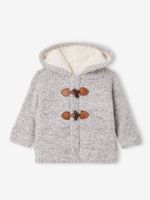 Vest met capuchon baby's gevoerd met imitatiebont gemêleerd grijs