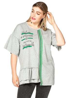Yoek Shirt met ruches | Grijs | Maat 54/56