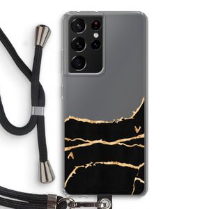 Gouden marmer: Samsung Galaxy S21 Ultra Transparant Hoesje met koord