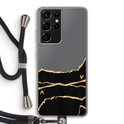 Gouden marmer: Samsung Galaxy S21 Ultra Transparant Hoesje met koord