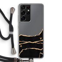 Gouden marmer: Samsung Galaxy S21 Ultra Transparant Hoesje met koord
