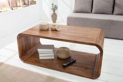 Massief houten salontafel CUBUS 100cm Sheesham steenafwerking TV-bord retro design - 38032