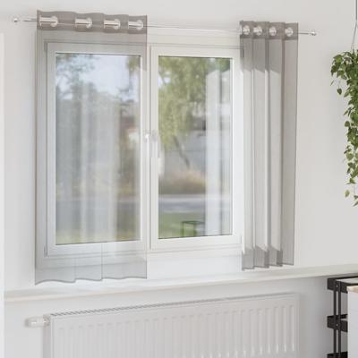 Gordijnen voile met doorvoertules 2 st 140x175 cm lichtgrijs
