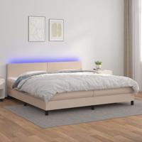 Boxspring met matras en LED kunstleer cappuccinokleur 200x200cm