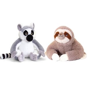 Pluche knuffels combi-set dieren luiaard en maki aapje 25 cm