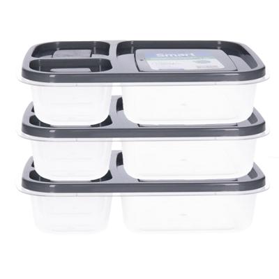 Vershoudbakjes - 3x - 1.15L - 3-vaks - 23 cm - mealprep - bewaarbakjes - antraciet