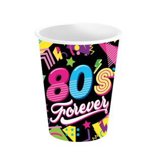 Foute 80s party feestbekertjes - 6x - karton - 240 ml - Jaren 80 thema feestversiering