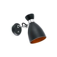 Wandlamp zwart/chroom retro design zwart met chroom accent fitting E14 20049 Spaans Design Faro