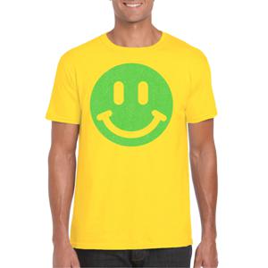 Verkleed T-shirt voor heren - smiley - geel - carnaval/foute party - feestkleding