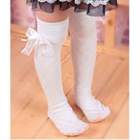 3 paren Kinder buis sokken mesh Bow prinses sokken Square grid over knie sokken grootte: 43cm (wit)