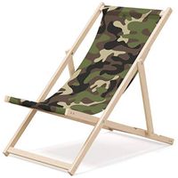 Ligbed Strandstoel Ligstoel Verstelbaar Beukenhout Handgemaakt Leger Groen - thumbnail
