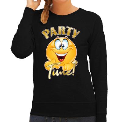 Verkleed sweater voor dames - party time emoji - zwart - themafeesten/carnaval