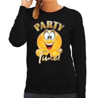 Verkleed sweater voor dames - party time emoji - zwart - themafeesten/carnaval