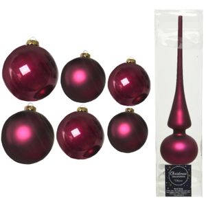 Groot pakket glazen kerstballen 50x framboos roze glans/mat 4-6-8 cm met piek mat