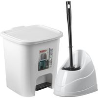 WC-/toiletborstel en houder - wit - met kleine pedaalemmer 7.5 liter - Badkameraccessoireset - thumbnail