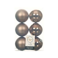 6x stuks kunststof kerstballen walnoot bruin 8 cm glans/mat - Kerstbal - thumbnail