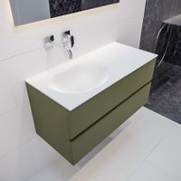 Mondiaz Vica Moon badmeubel groen mat 100 cm 2 lades solid surface enkele spoelbak links zonder kraangat