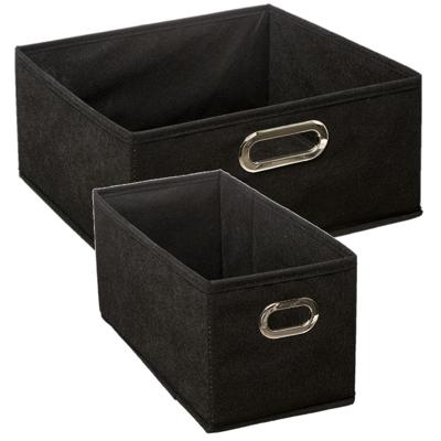 5Five opbergmanden - kastmanden - 2x stuks - 7 en 14 liter - zwart - linnen