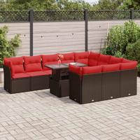 11-delige Loungeset met kussens poly rattan acacia bruin