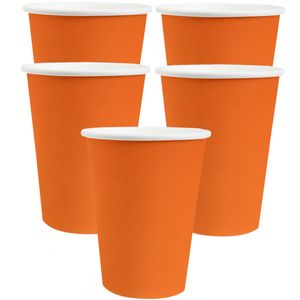 30x Stuks feest/verjaardag bekertjes karton - oranje - 270 ml