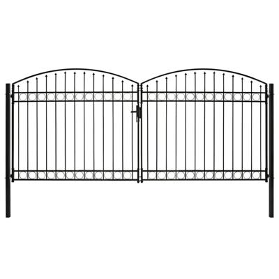 Poort met gebogen bovenkant dubbel 400x200 cm staal zwart