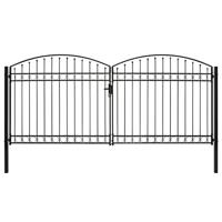 Poort met gebogen bovenkant dubbel 400x200 cm staal zwart