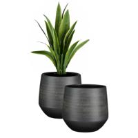 Mica Decorations Plantenpot/bloempot - 2x - terracotta - zwart - relief patroon - D30 x H28 cm