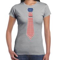 Verkleed T-shirt voor dames - stropdas Amerika - grijs - supporter - themafeest