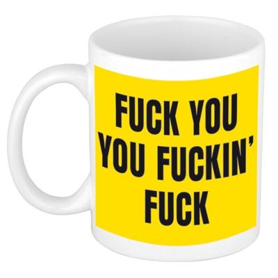 Grappige koffiemok - drink beker - fuck you you fuckin fuck - geel - 300 ml