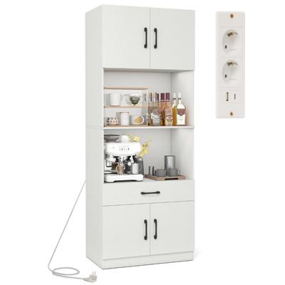 Keuken Kast 168 cm Buffetkast met Oplaadstation 1 USB & 1 Type-C voorraadkast Keuken met 4 Deuren Wit