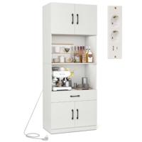 Keuken Kast 168 cm Buffetkast met Oplaadstation 1 USB & 1 Type-C voorraadkast Keuken met 4 Deuren Wit