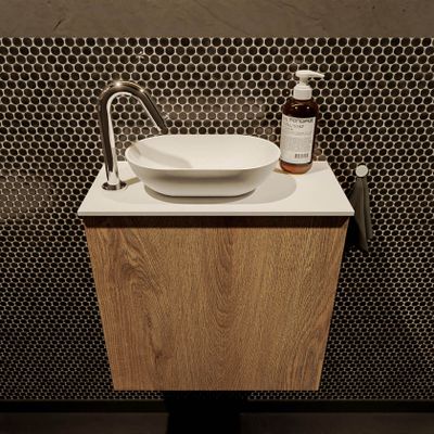 Mondiaz Fowy toiletmeubel 50cm washed oak met blad en waskom talc links 1 kraangat