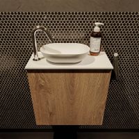 Mondiaz Fowy toiletmeubel 50cm washed oak met blad en waskom talc links 1 kraangat