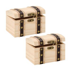 Houten schatkistje met sluiting en deksel - 2x - 14 x 9 x 9 cm - Sieraden/spulletjes/sleutels