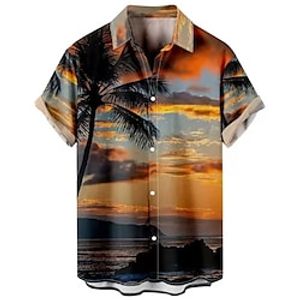 Voor heren Overhemd Hawaiiaans overhemd Grafisch overhemd Aloha-shirt Bloemig Luipaard Landschap Strijkijzer Wit Geel Marine Blauw blauw Stoffig blauw 3D-afdrukken Buiten Straat Korte Mouw Afdrukken Lightinthebox