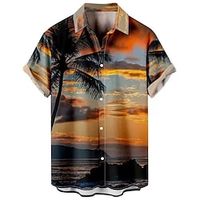 Voor heren Overhemd Hawaiiaans overhemd Grafisch overhemd Aloha-shirt Bloemig Luipaard Landschap Strijkijzer Wit Geel Marine Blauw blauw Stoffig blauw 3D-afdrukken Buiten Straat Korte Mouw Afdrukken Lightinthebox